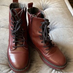 Zara girls combat boots burgundy red sz 32